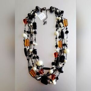 LIA SOPHIA GUN TONE MULTI-STRAND BLACK FAUX PEARL 19"-22" NECKLACE NWT